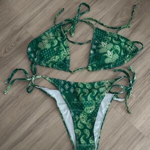 Green Paisley String Bikini Set